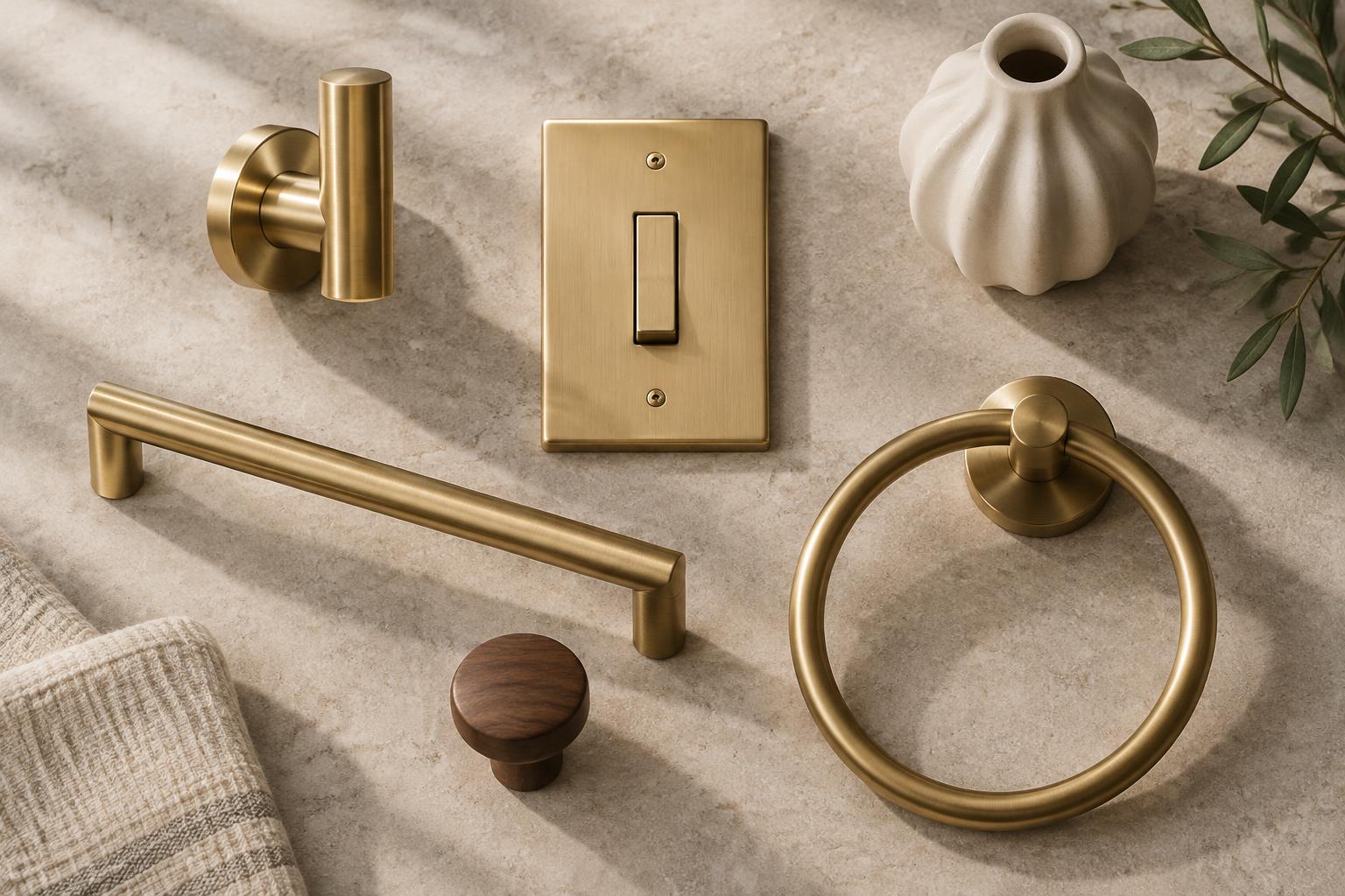 Architectural hardware in brass, wood and ceramic
